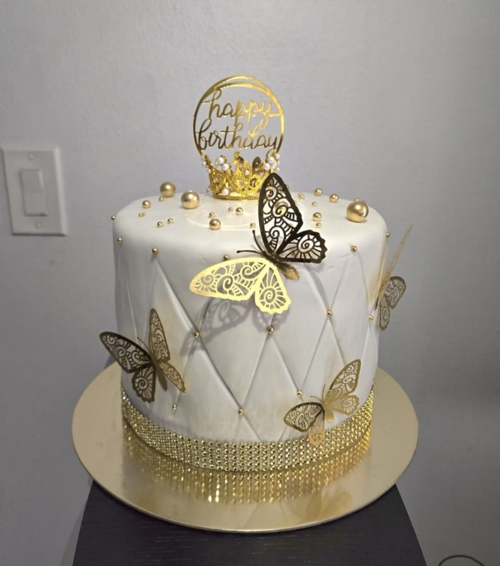 Elegant White & Gold Butterfly Cake